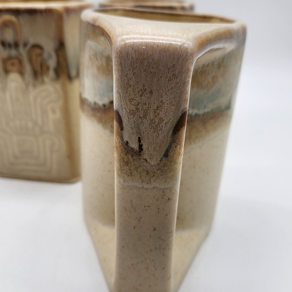 Signed Rodolfo Padilla Set Of 4 Aztec Art Pottery Stoneware Mugs Earth Colors - Picture 4 of 9